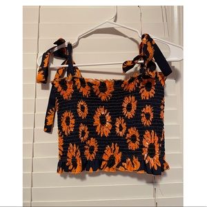 Black sunflower tube top with tie straps